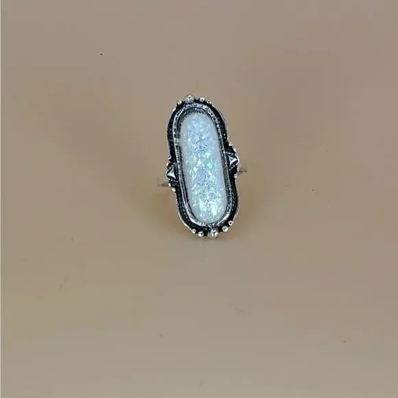 Opalescent Druzy Style Statement Ring | Silver-Tone - Picture 1 of 1